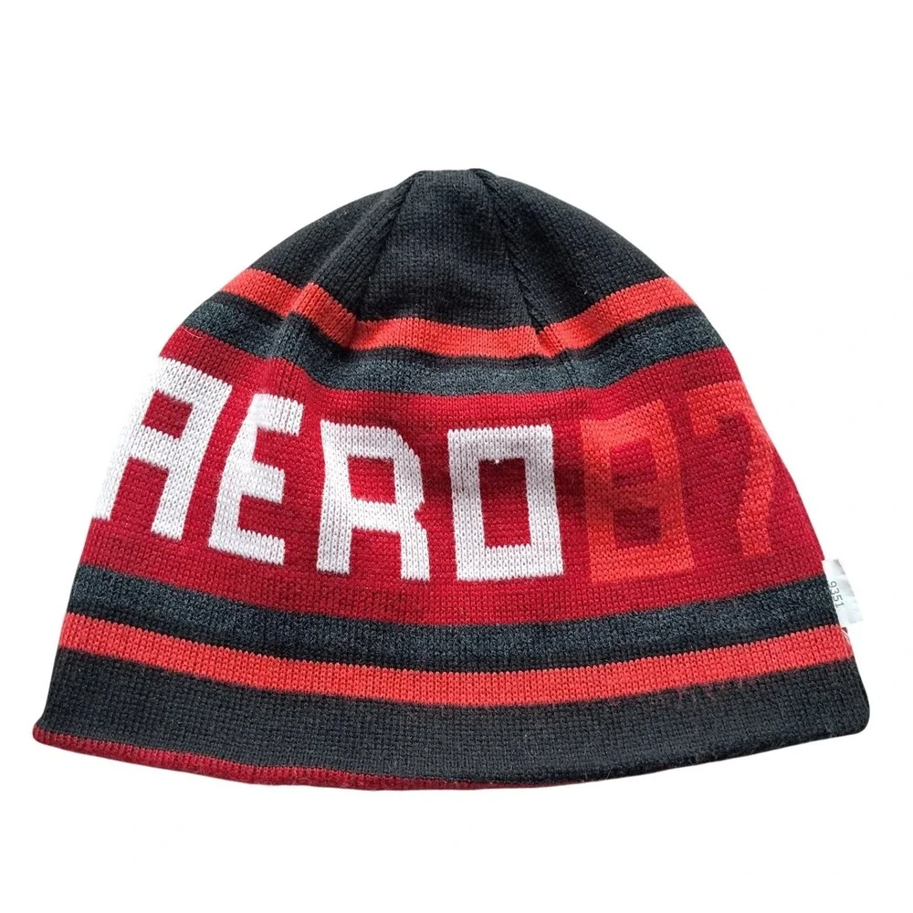 Aeropostale‎ Reversible Beanie Red Black Aero 87 Alpine Ridge Big Air Hat Y2K